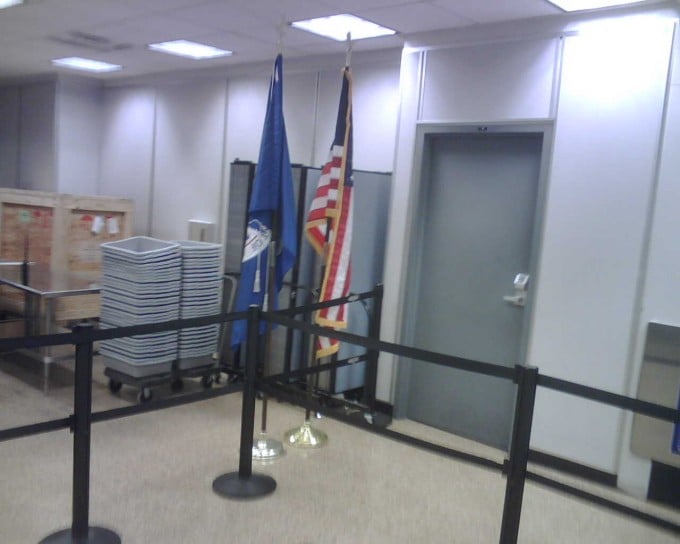 Portable artition walls stored at the Phoenix airport