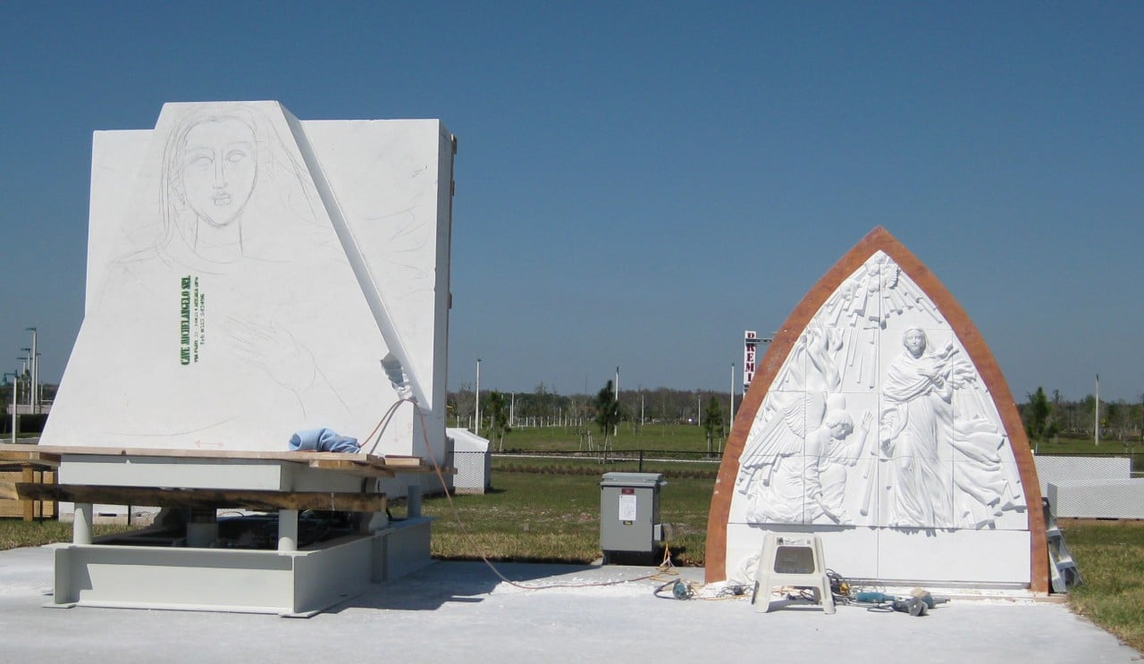 Ave Maria Bas Relief being carved