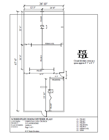 Floor plan for a church using room dividers