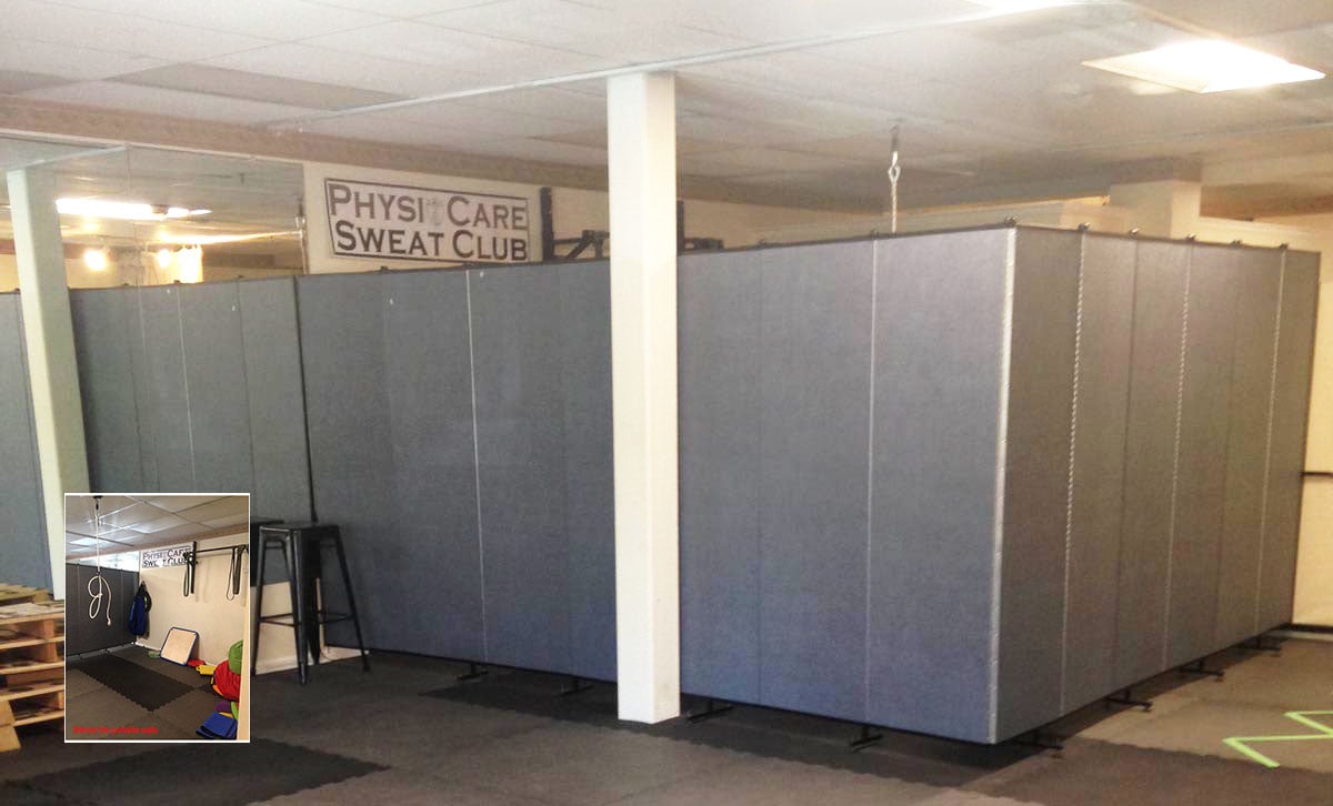 An aquatics and wellness center creates privacy for their therapy space with the help of Screenflex Room Dividers.