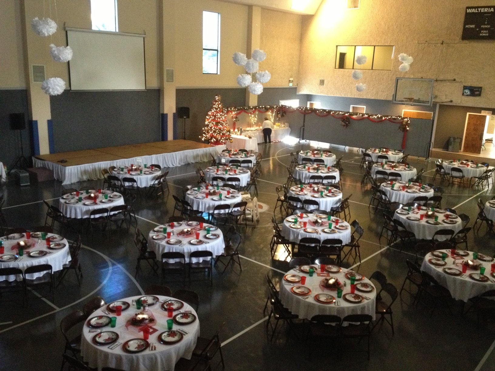 Women's Christmas banquet in a church gym