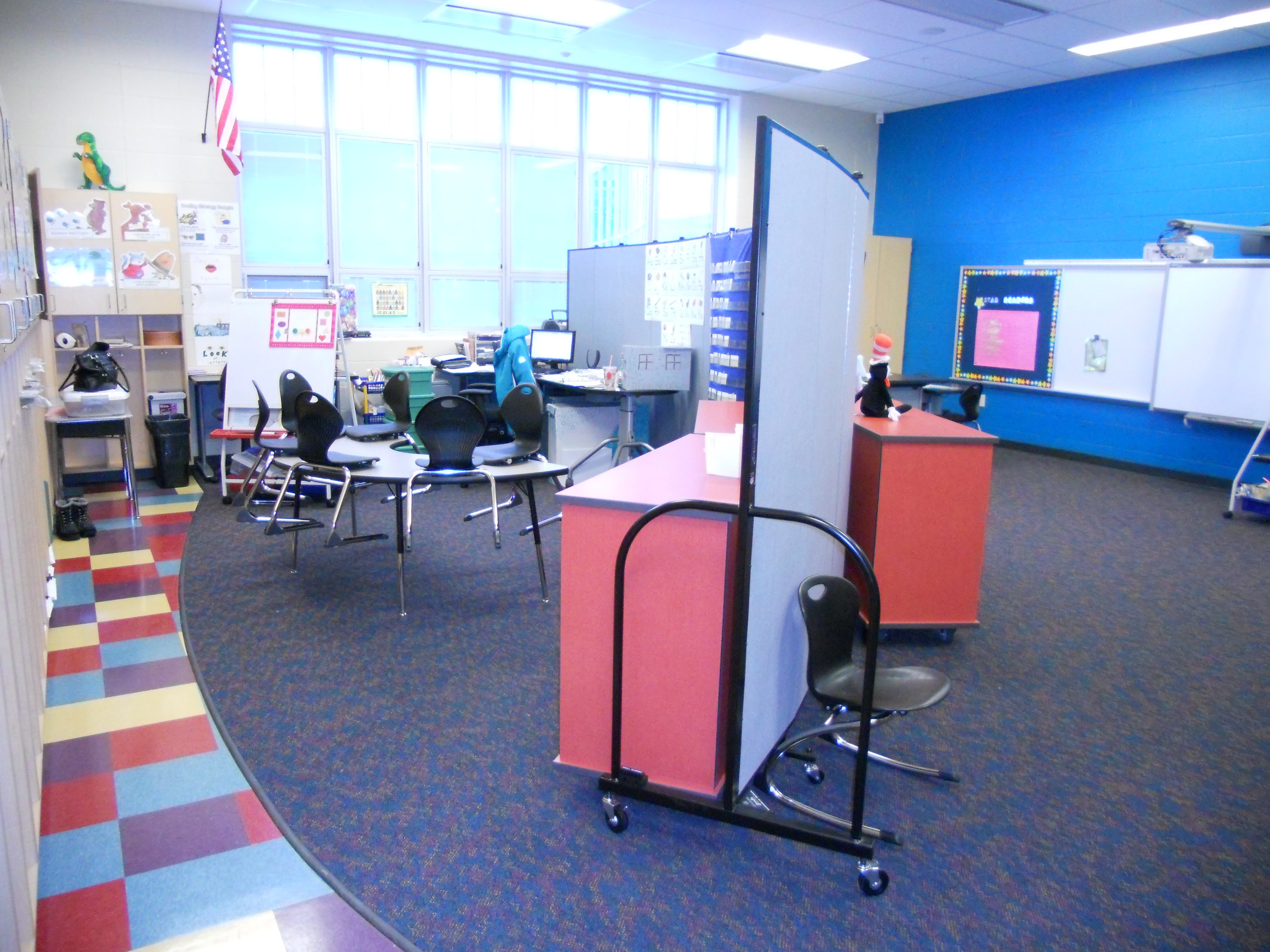 Classroom divided into two instructional areas with a Screenflex Room Divider