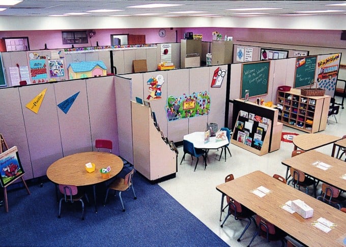lunch room to classroom
