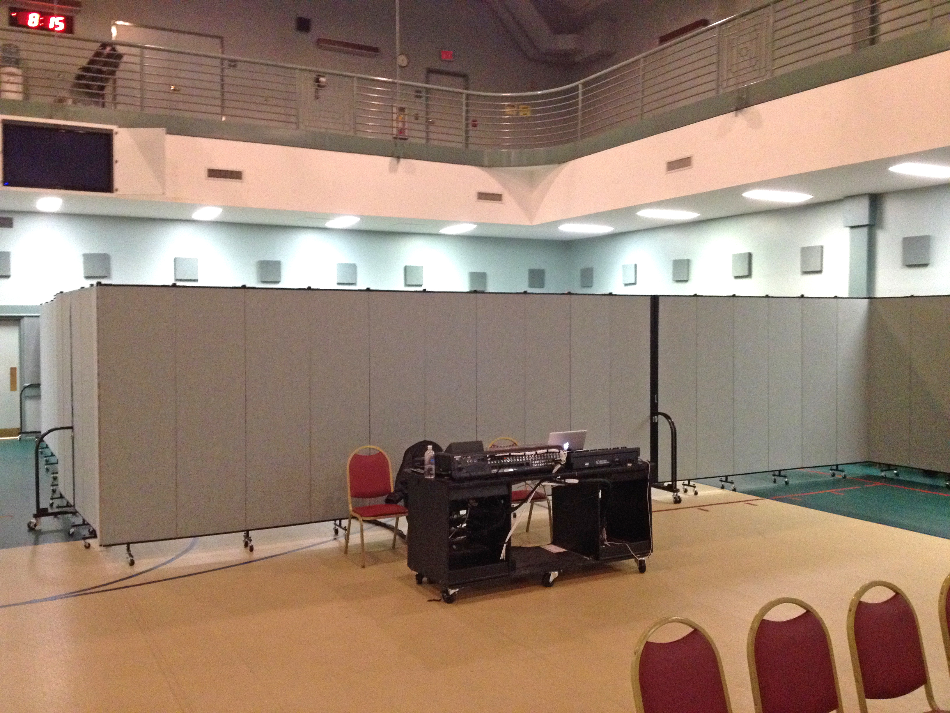 Room Dividers are used in rented school gym to create a church sanctuary and classroom.