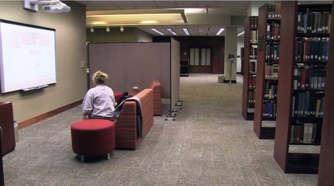 light-duty portable walls form a collaborative learning area