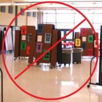 lunch tables being used as art displays