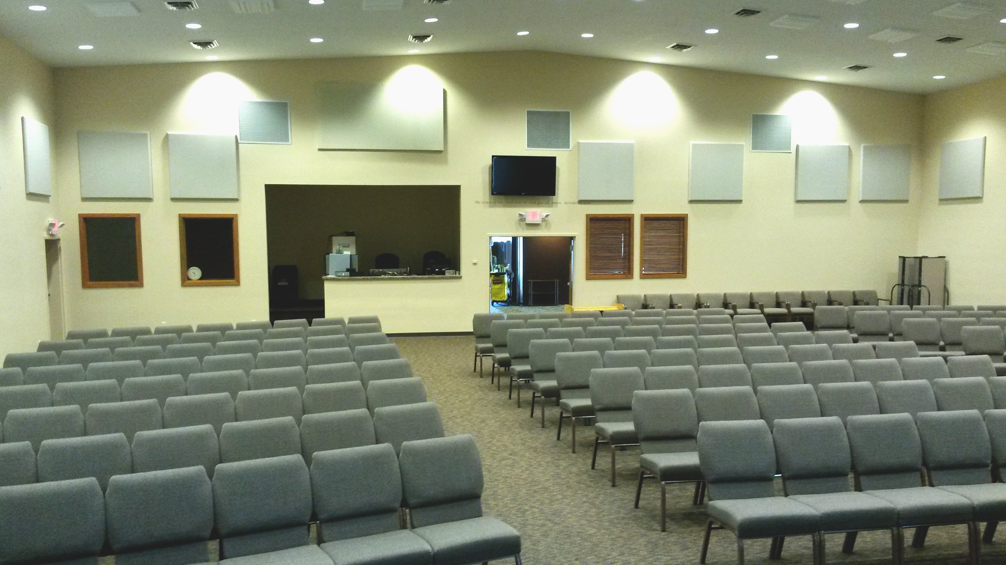 Rows of chairs lined up in the Grace Valley CRC sanctuary