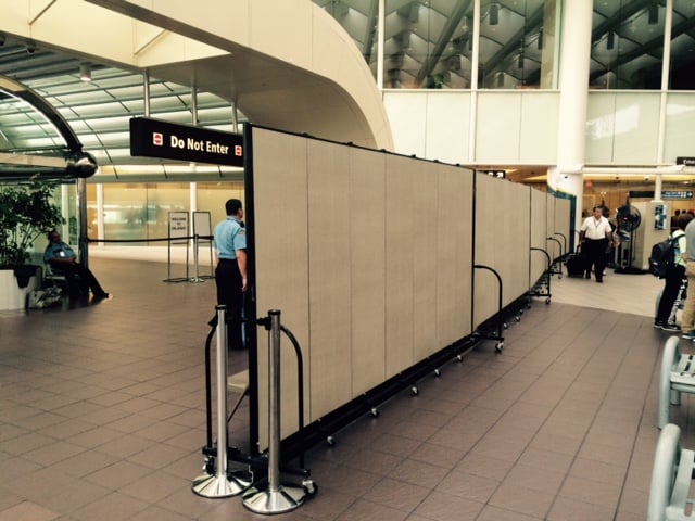 Screenflex Divider Secures a portion of the Orlando Airport