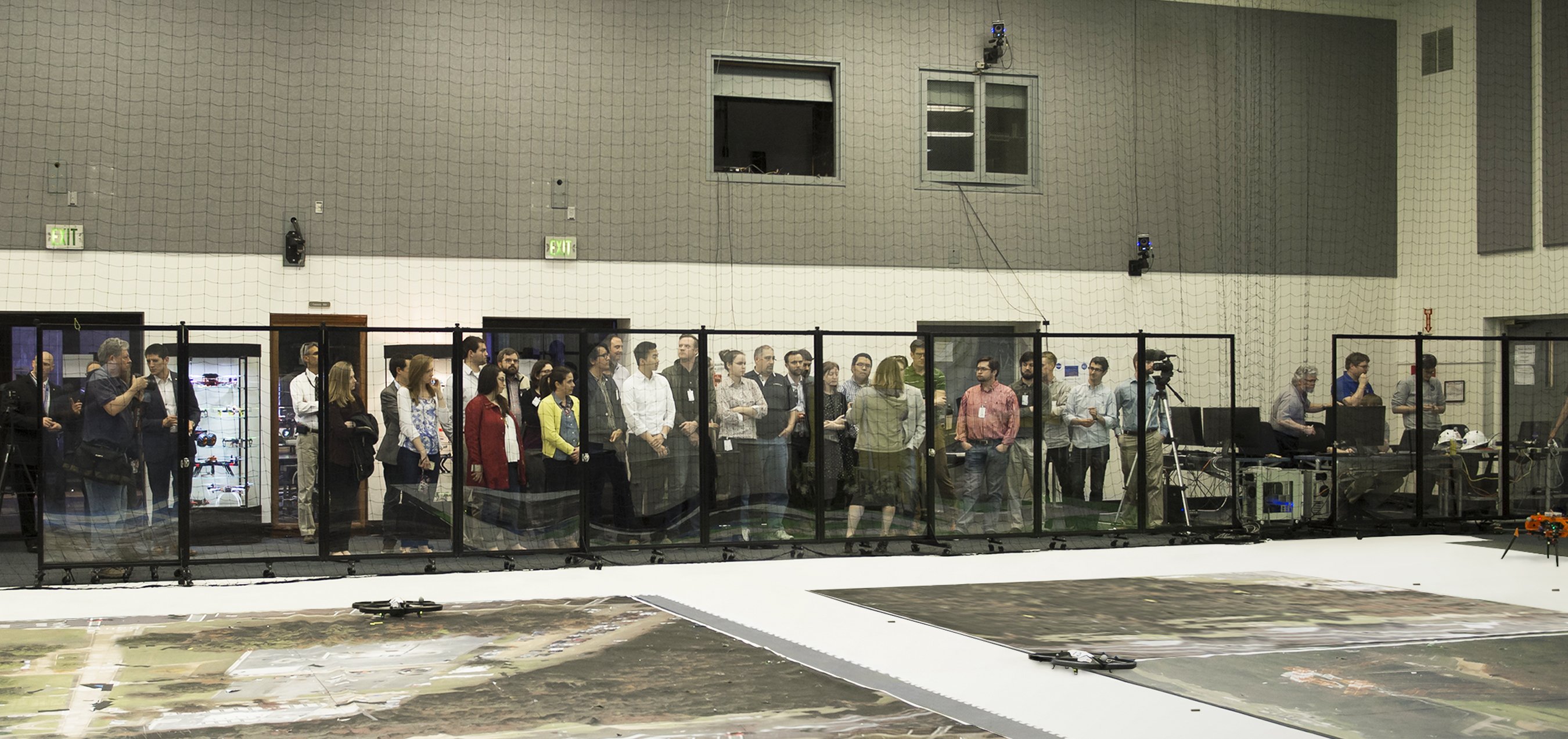 NASA drone testing facility shields spectators with a wall of clear room dividers