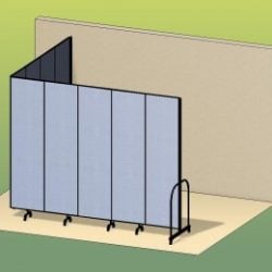 An illustration of a blue room divider extending from a wall to form an L-shape