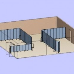 A diagram of two sets of room dividers used to create two classrooms on opposite sides of a large room