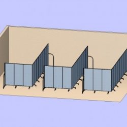 Three L-shaped classrooms created by three room dividers