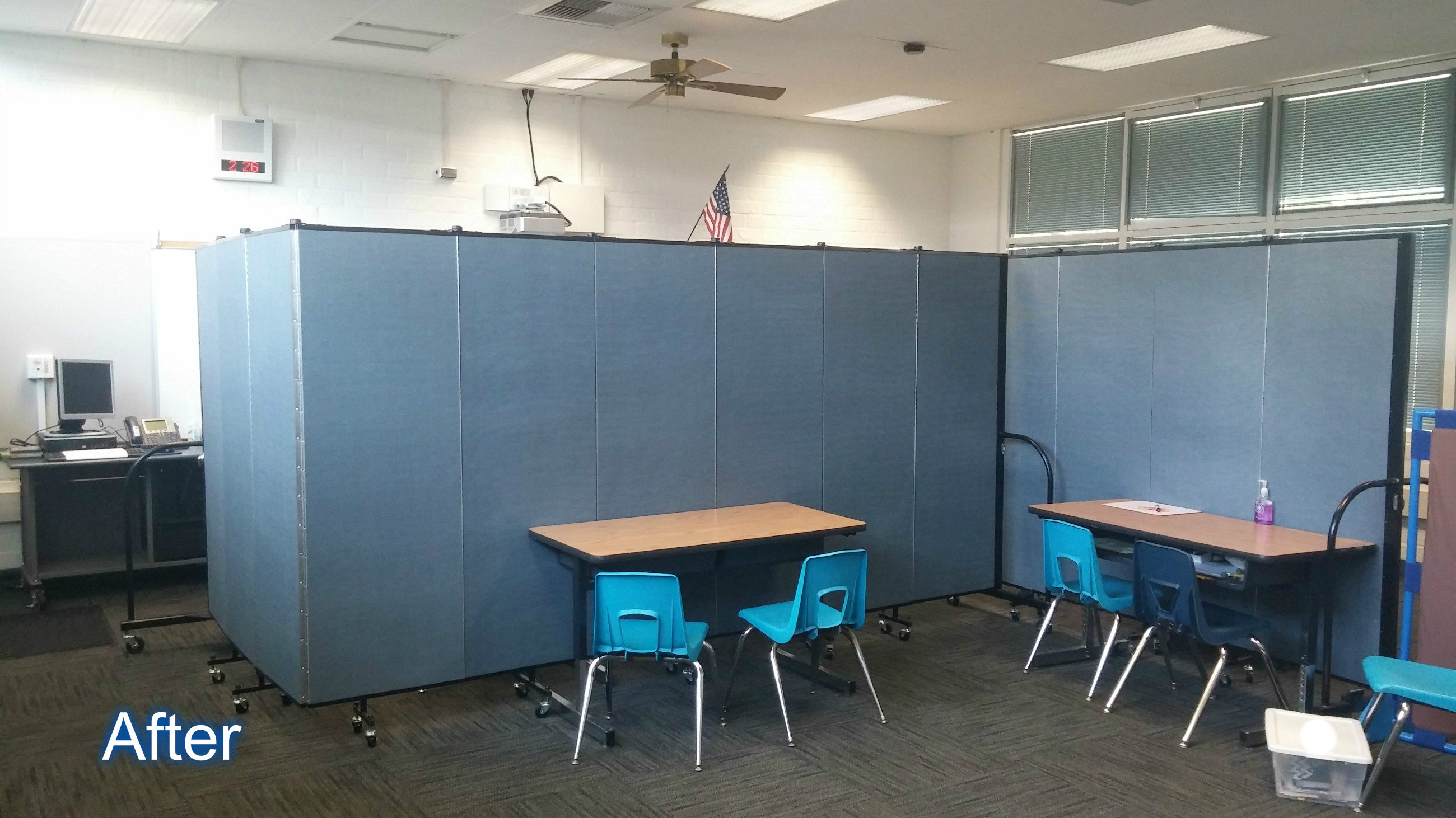 Room dividers create a smaller room within a larger classroom