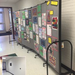 Art display panels for school in a hallway