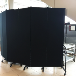 Black divider hides remote hotel kitchen