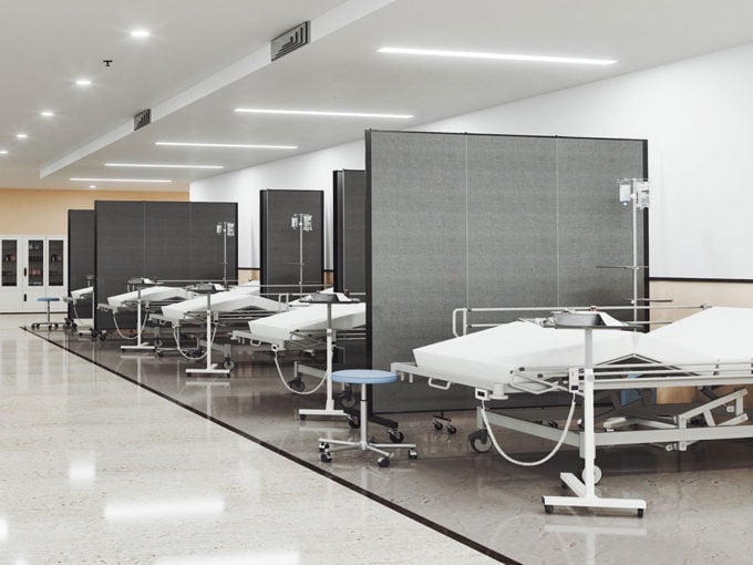 Healthflex Room Divider separating hospital beds