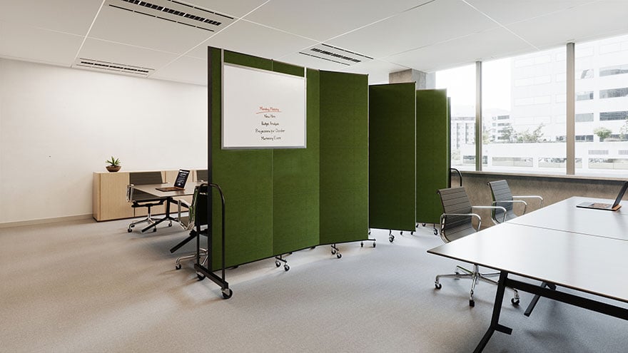 Green room divider creates two meeting areas in a conference room