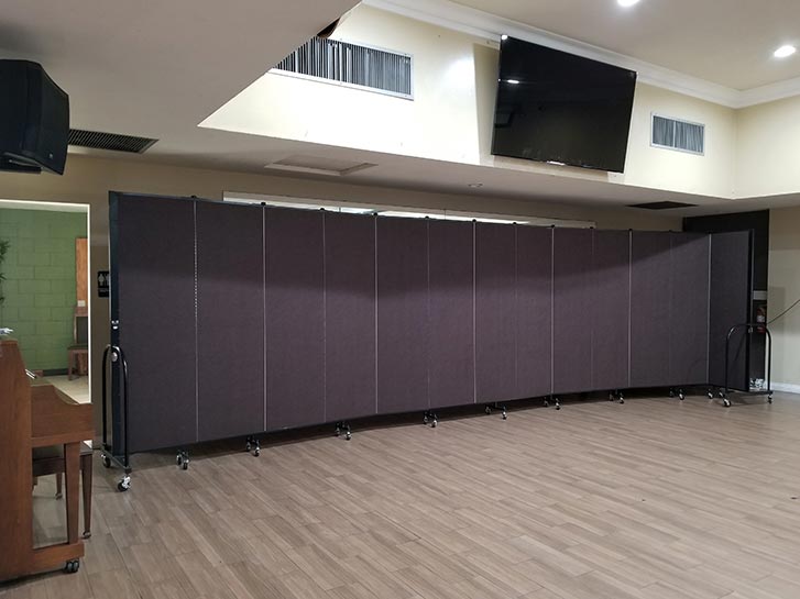 Sound absorbing movable wall in a church fellowship hall