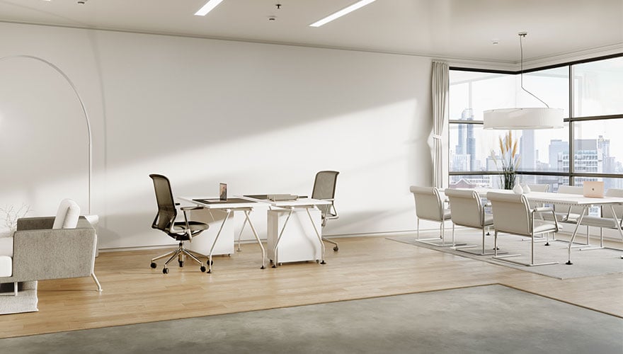 Open meeting space with tables and chairs