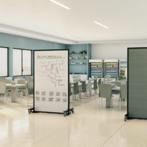 3 ballistic panels in a lunch room
