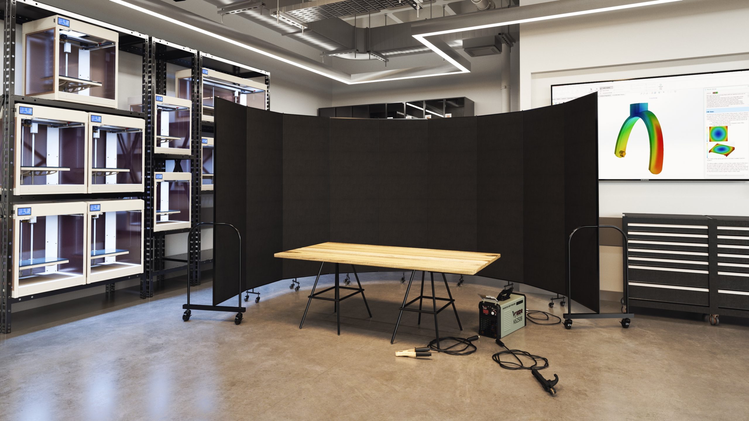 Welding Facility Enclosed with a black room divider