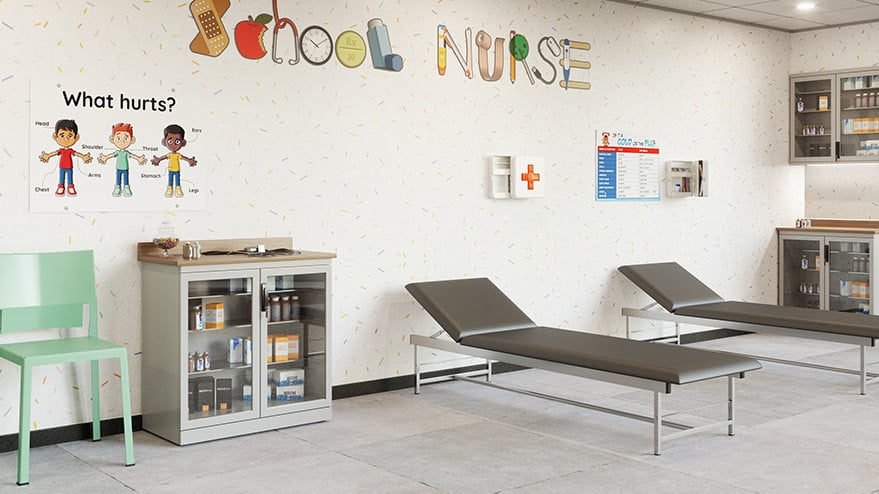 school nurse station with two empty beds