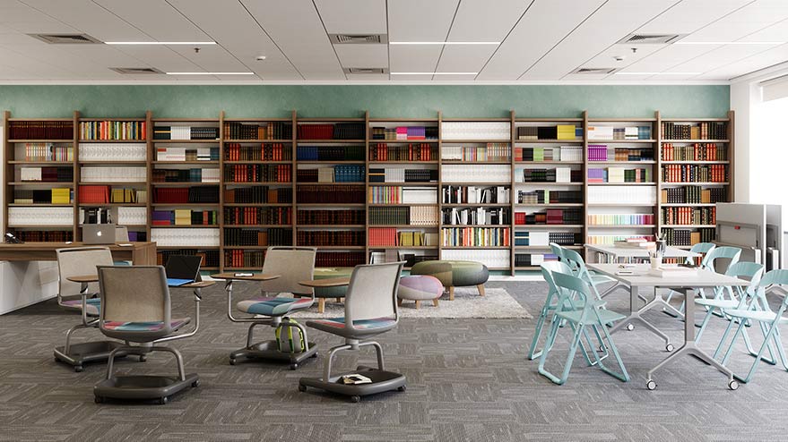 Open seating area in a school library