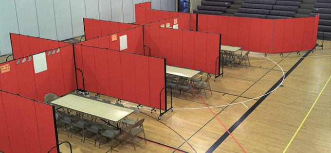 gym partitions dividing up a lunch room