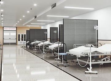 social distancing dividers in overflow emergency room