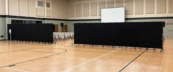 church expansion room dividers in a gymnasium