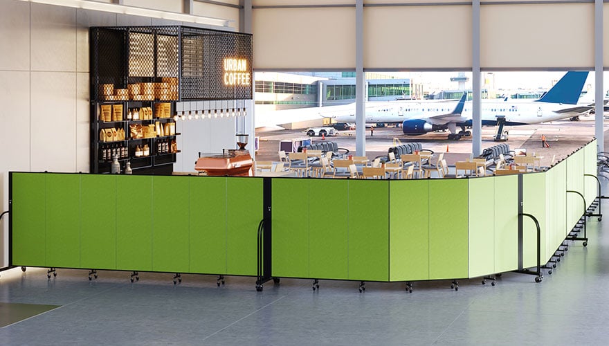 retractable barriers around airport cafe