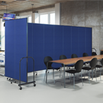 Blue Room Divider In Front of Desk