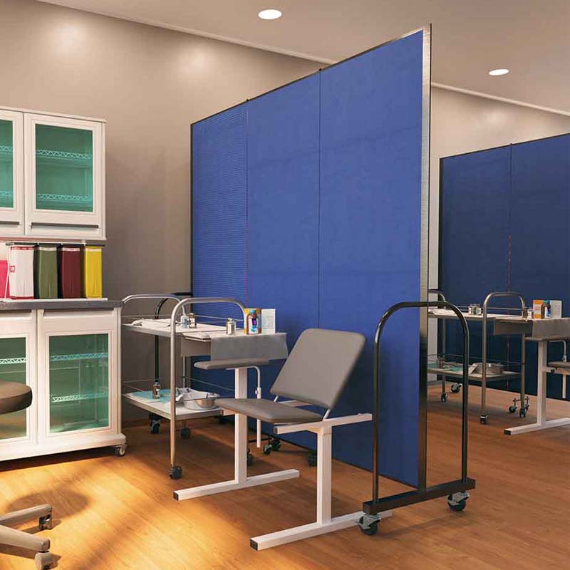 Blue room divider behind clinic station