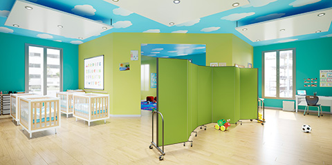 bright green and blue daycare center