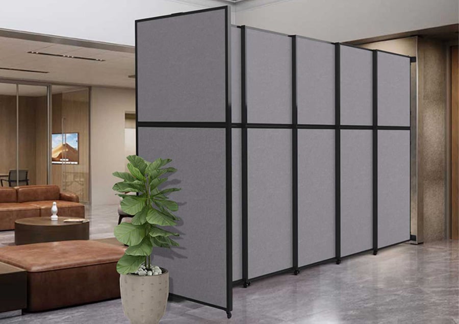 Large gray room divider in office setting