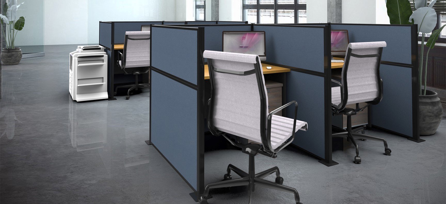 Officeflex Cubicles with desks and chairs inside each cubicle