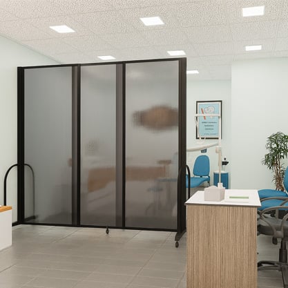 Fluted Polycarbonate Room Divider in healthcare office