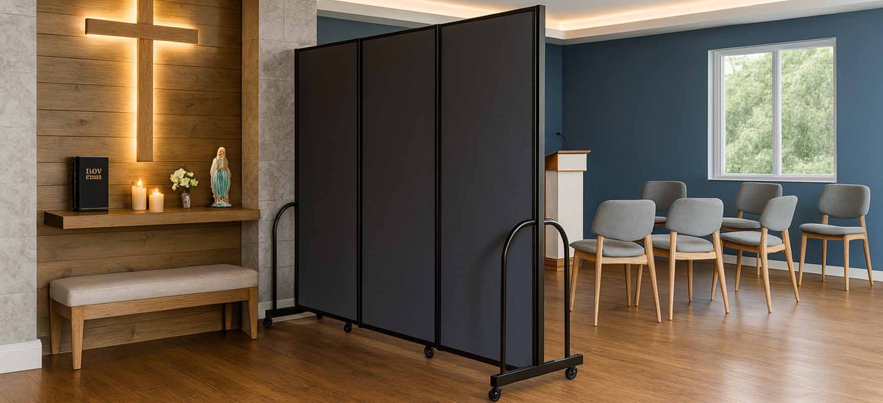Room Divider separating private prayer area from small meeting area