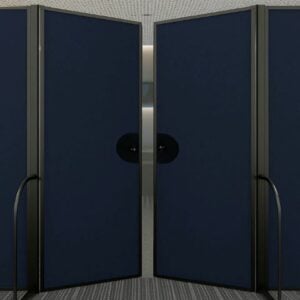 Two Blue Full Motion and Straightflex Room Divider Doors