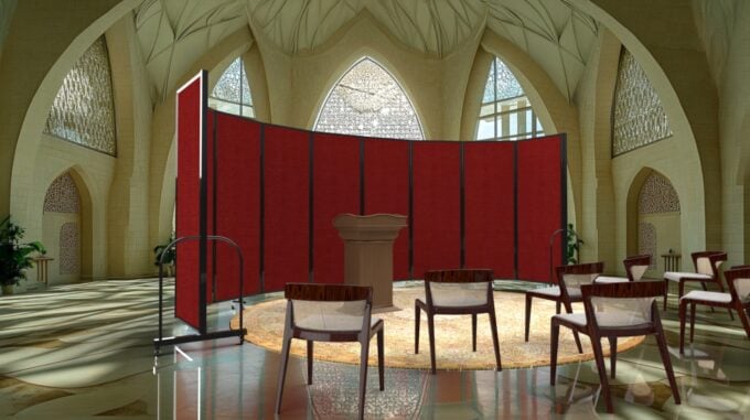 This Screenflex portable partition can be used as a back draft.